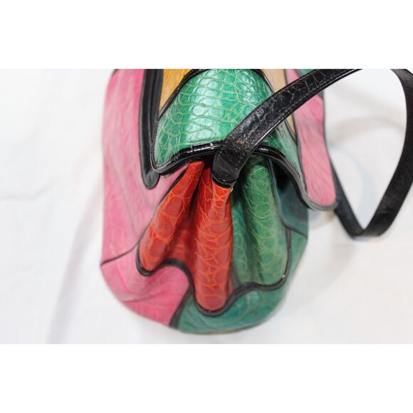 Vintage 1990s SHARIF Color Block Leather Purse - Made in USA - Retro Designer - Picture 5 of 13